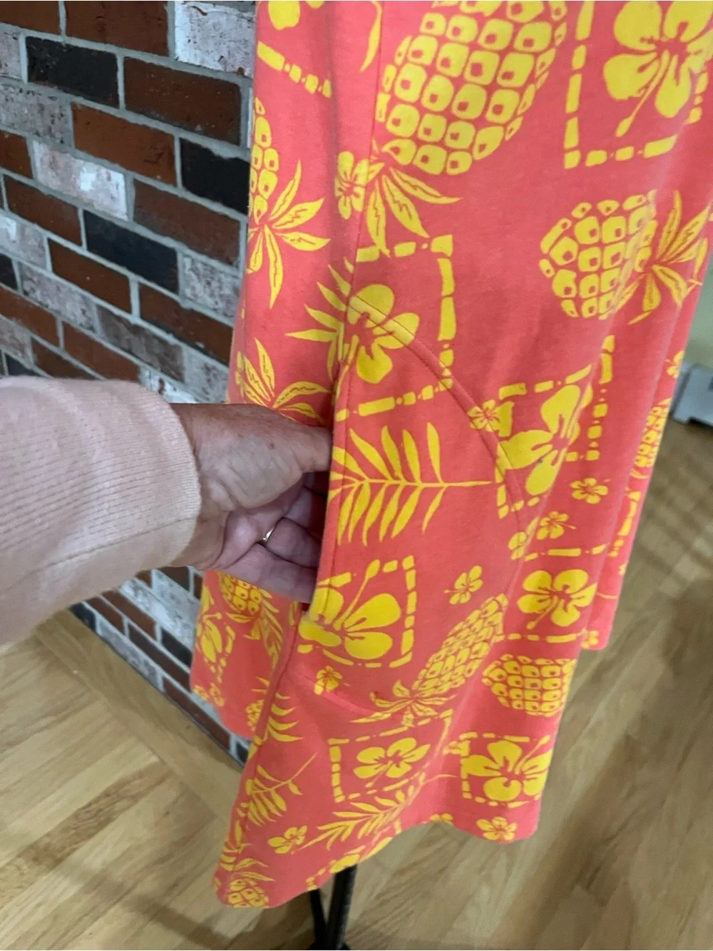 CALYPSO Orange Yellow Pineapple Tropical Print Short Sleeve Cotton Dress M NWOT